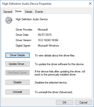 Trình điều khiển âm thanh Windows 10 HD